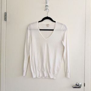 J. Crew White V-neck Sweater S
